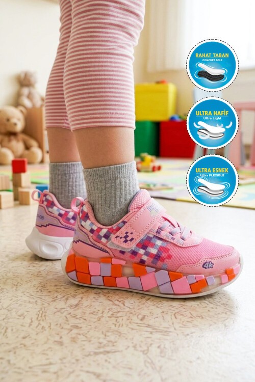 Pembe-Beyaz-Lila Kız Çocuk Spor Ayakkabı 1030 P