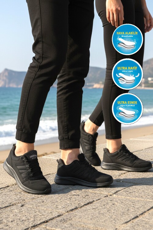 Siyah Tekstil Hafif Unisex Spor Ayakkabı 2029 G