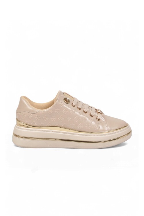 Kadın Bej Cilt Bağcıklı Sneaker Kadın Şık Rahat Casual Yürüyüş Ayakkabı 431173