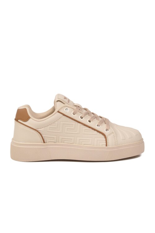 Unisex Bağcıklı Kalın Taban Spor Ayakkabı Bej Şık Rahat Casual Ayakkabı Sneaker 26201