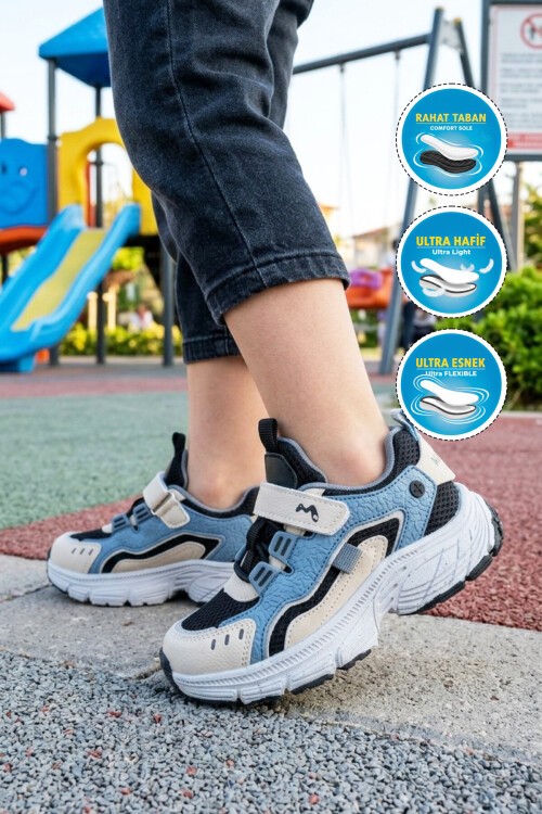Bej-Siyah Erkek Çocuk Spor Ayakkabı 22684 P