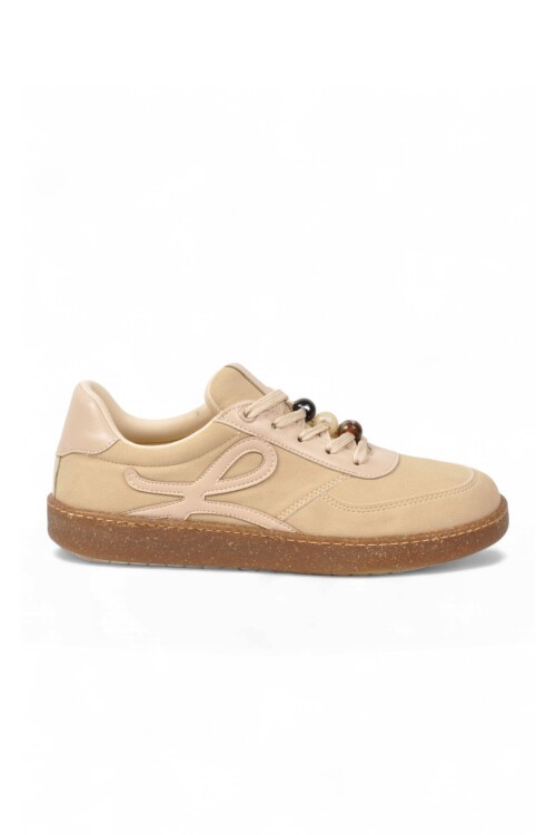 Aksesuar Bağcıklı Kalın Taban Sneaker Bej Şık Rahat Casual Yürüyüş Ayakkabı 669253
