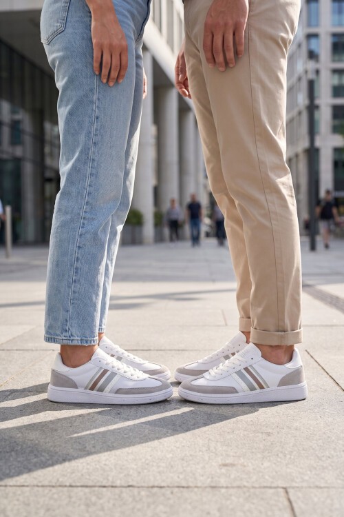 Beyaz-Buz Bağcıklı Unisex Yürüyüş ve Spor Ayakkabı Sneaker 015