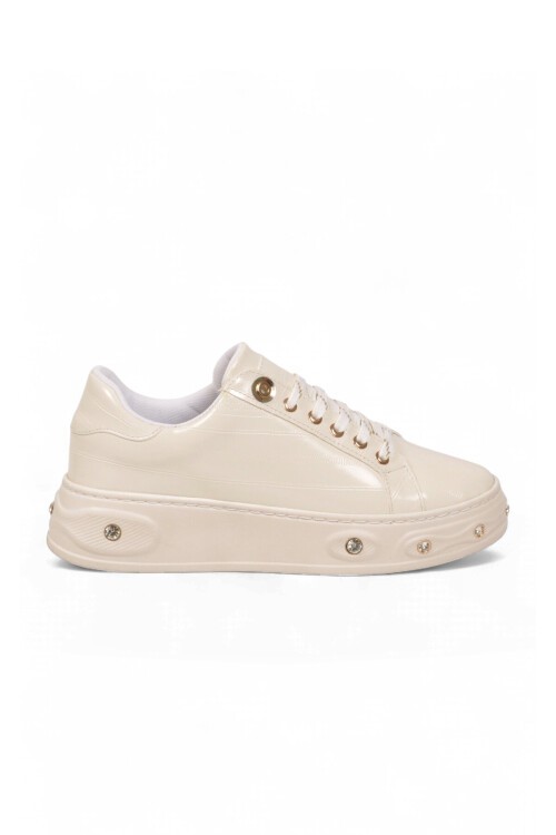 Kadın Bağcıklı Şık Rahat Sneaker Beyaz Cilt Kalın Taban Casual Yürüyüş Ayakkabı 431179