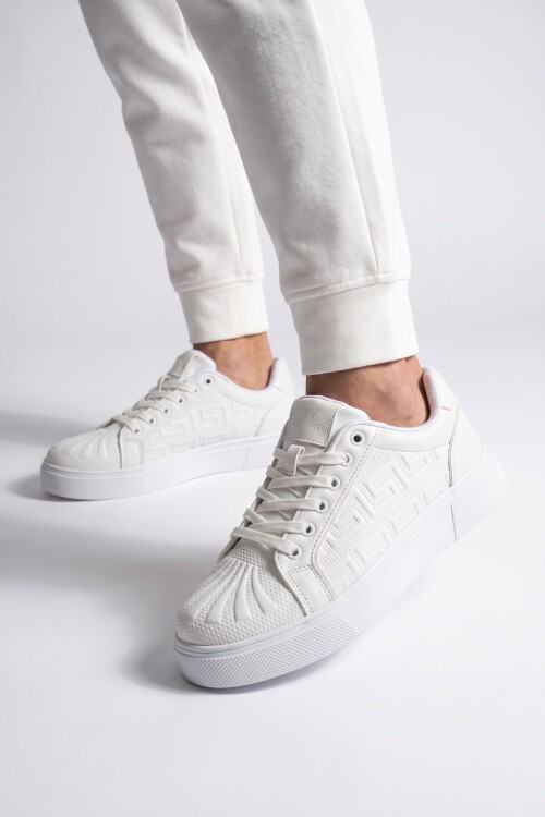 Unisex Bağcıklı Kalın Taban Spor Ayakkabı Beyaz Şık Rahat Casual Ayakkabı Sneaker 26201