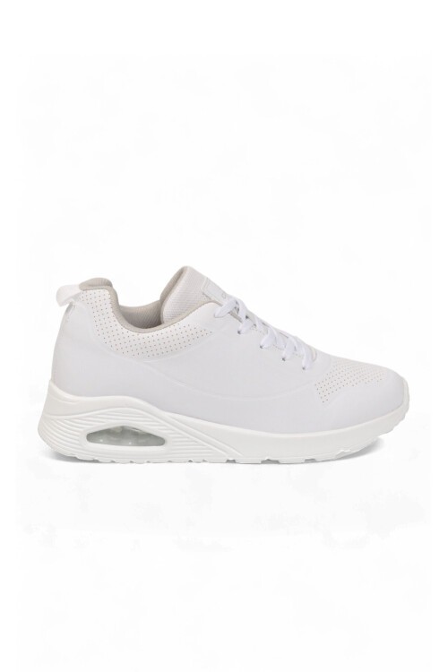 Bağcıklı Kalın Tabanlı Beyaz Unisex Yürüyüş ve Spor Ayakkabı Sneaker 5101