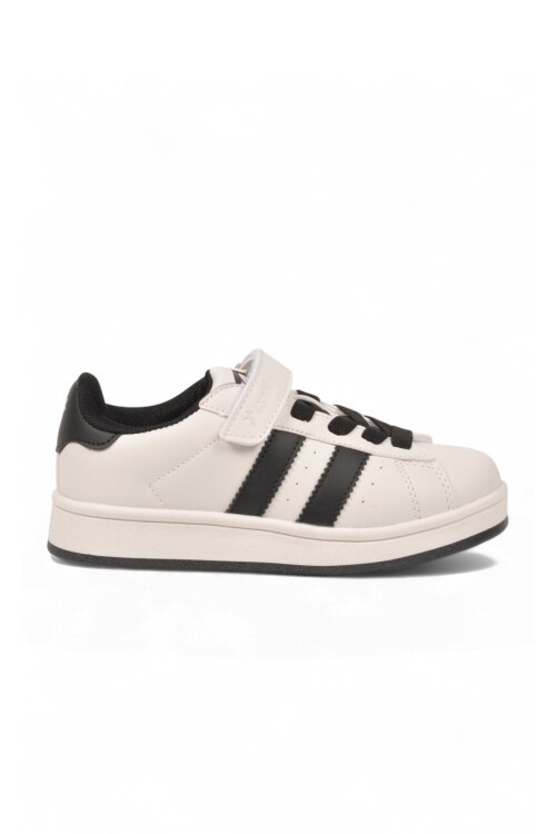 Cırt Bantlı Kalın Rahat Taban Beyaz-Siyah Unisex Çocuk Yürüyüş ve Spor Ayakkabı Sneaker Coop
