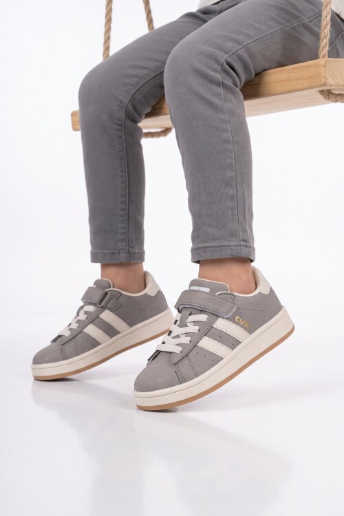 Cırt Bantlı Kalın Rahat Taban Füme Unisex Çocuk Yürüyüş ve Spor Ayakkabı Sneaker Coop
