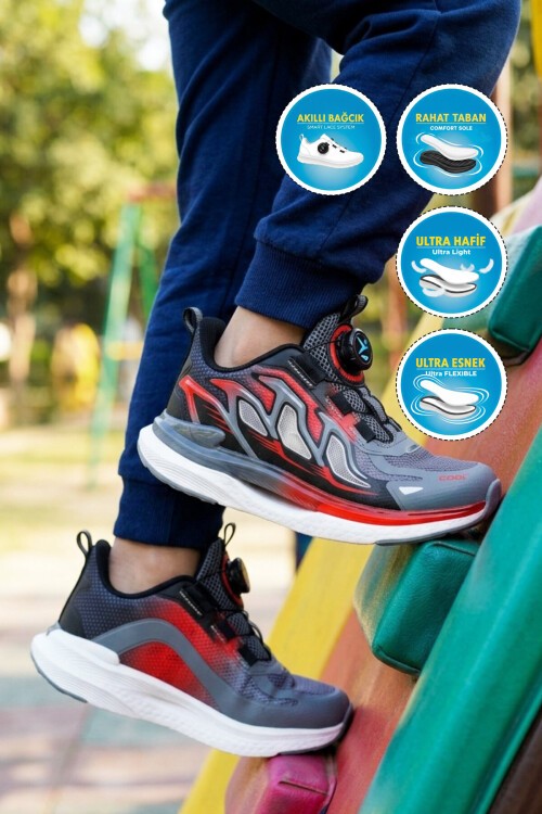 Gri Geniş Kalıp Erkek Çocuk Spor Ayakkabı Zeo F