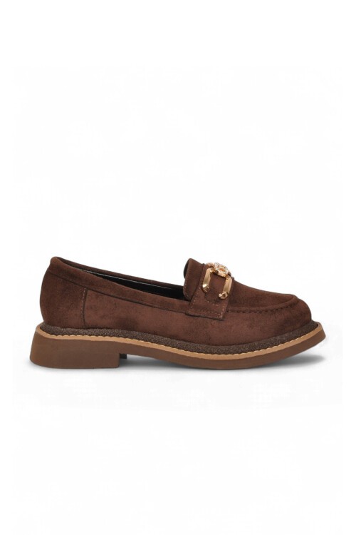 Kadın Kahve Süet Loafer Taş Detaylı Şık Rahat Taban Özel Gün ve Gece Casual Ayakkabı 457320