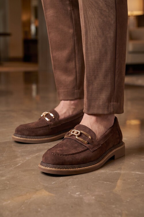Kadın Kahve Süet Loafer Taş Detaylı Şık Rahat Taban Özel Gün ve Gece Casual Ayakkabı 457320
