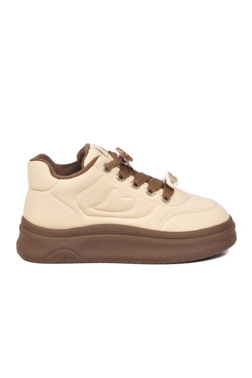 Aksesuar Bağcıklı Kalın Rahat Taban Bot Kadın Kahve Şık Sneaker Bot 26K421
