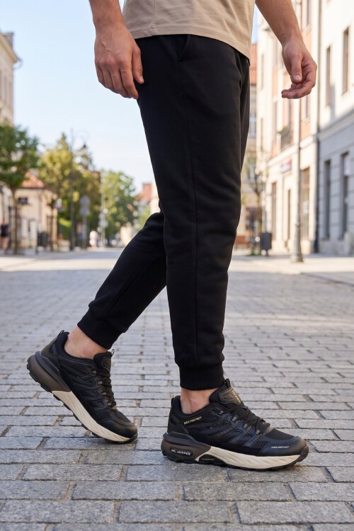 Rahat Ortopedik Taban Bağcıklı Siyah-Bej Erkek Yürüyüş ve Spor Ayakkabı Sneaker 2427