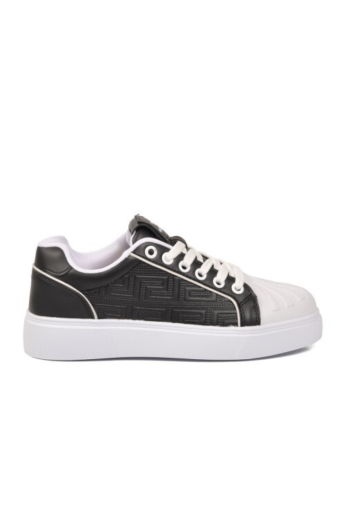 Unisex Bağcıklı Kalın Taban Spor Ayakkabı Siyah-Beyaz Şık Rahat Casual Ayakkabı Sneaker 26201