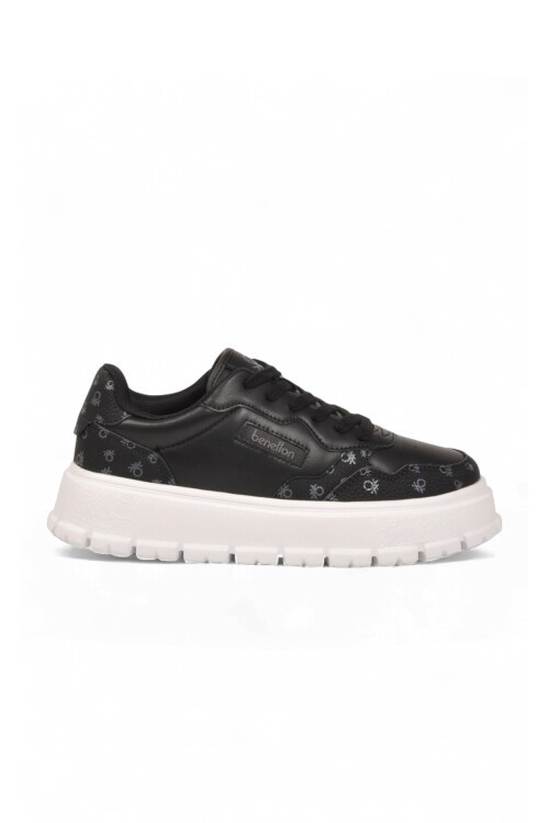 Bağcıklı Kalın Taban Sneaker Siyah-Beyaz Şık Rahat Desenli Casual Yürüyüş Ayakkabı BNI-12124