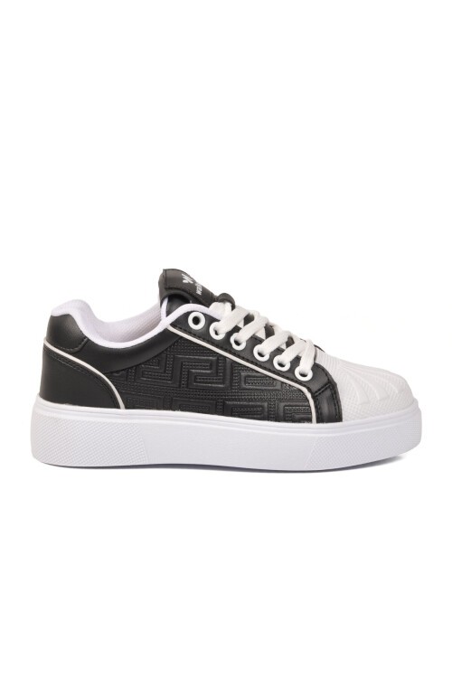 Erkek Bağcıklı Kalın Taban Spor Ayakkabı Siyah-Beyaz Şık Rahat Casual Ayakkabı Sneaker 26201