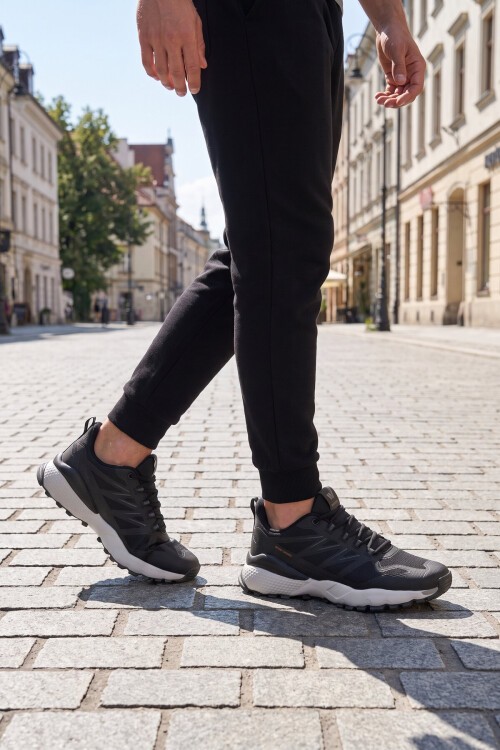 Siyah-Buz Hafif Esnek Rahat Kaymaz Tabanlı Bağcıklı Erkek Spor Ayakkabı Sneaker Upp Sala