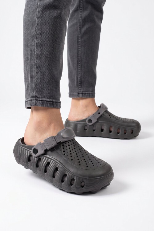 Eva Hafif Rahat Yumuşak Siyah-Füme Unisex Önü Kapalı Sabo Erkek Terlik 2504