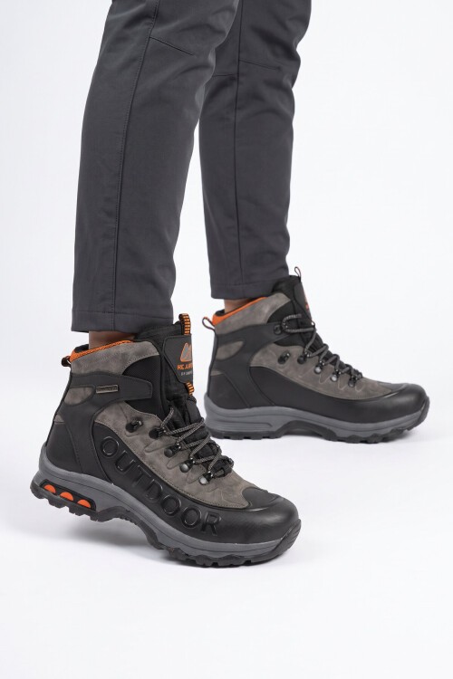 Erkek Bağcıklı Kaymaz Tabanlı Siyah-Füme Outdoor Trekking Bot 2115