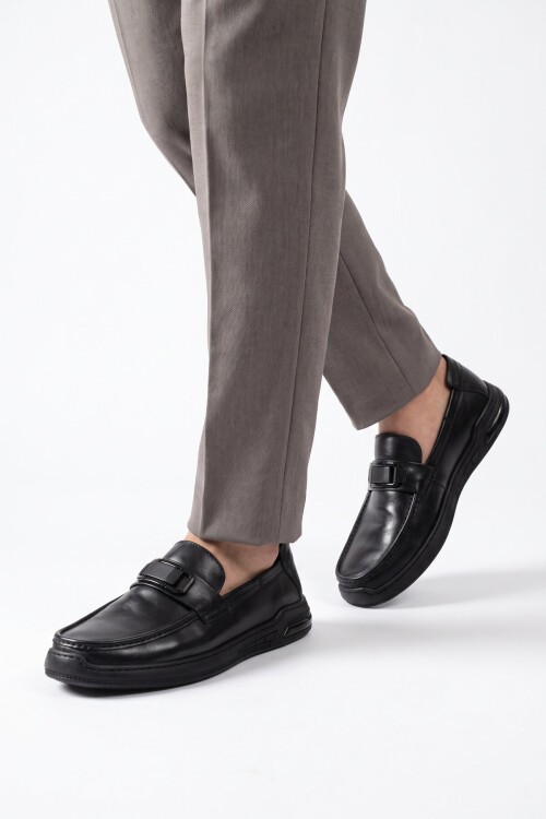 Erkek Şık Rahat Hafif Siyah Hakiki Deri Makosen Casual Loafer Ayakkabı 26K590-2