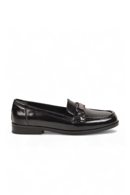 Kadın Toka Detaylı Şık Rahat Siyah Parlak Kadın Klasik Casual Ayakkabı Loafer PC-56058