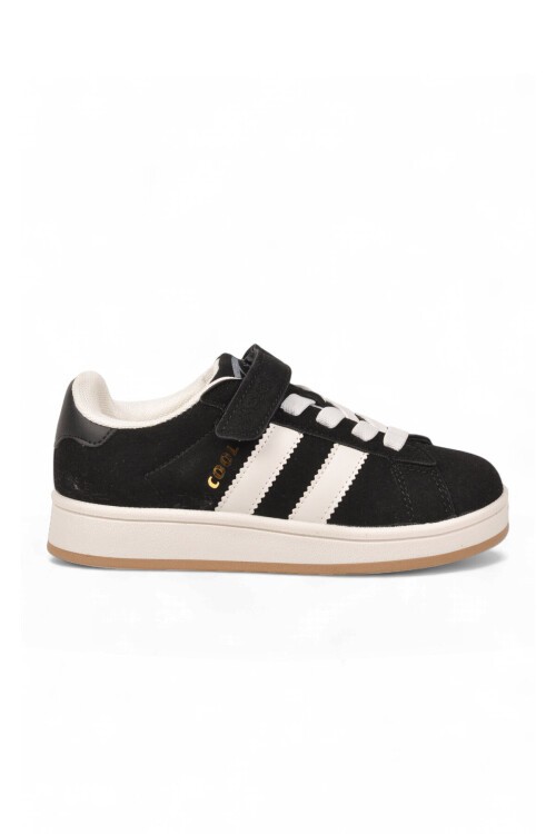 Cırt Bantlı Kalın Rahat Taban Siyah Unisex Çocuk Yürüyüş ve Spor Ayakkabı Sneaker Coop