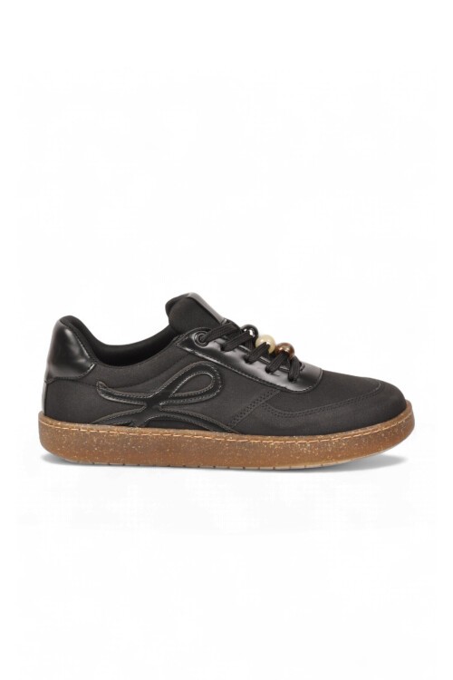 Aksesuar Bağcıklı Kalın Taban Sneaker Siyah Şık Rahat Casual Yürüyüş Ayakkabı 669253