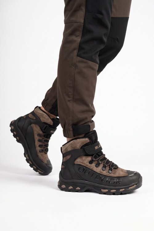Siyah-Vizon Cırtlı Bilek Boy Kaymaz Taban Unisex Çocuk Outdoor Trekking Bot 2115