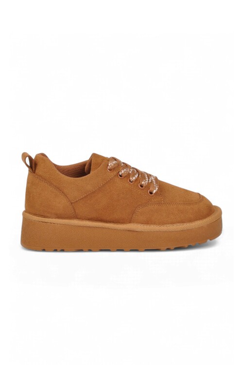 Kadın Taba Süet Bağcıklı Kalın Rahat Tabanlı Şık Casual Sneaker Ayakkabı 635443
