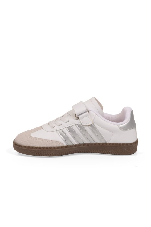 Beyaz-Gümüş Cırtlı Kalın Rahat Tabanlı Erkek Çocuk Spor Ayakkabı Sneaker 753 F