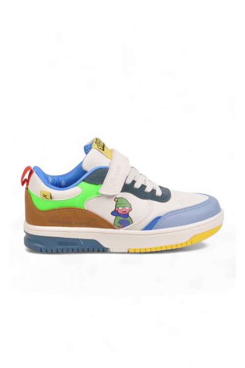 Beyaz-Kahve Erkek Çocuk Yürüyüş ve Spor Ayakkabı Cırt Bantlı Kalın Rahat Taban Sneaker Star 26K