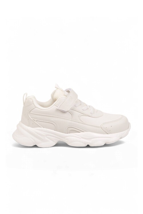 Beyaz Unisex Çocuk Yürüyüş ve Spor Ayakkabı Cırtt Bantlı Kalın Taban Sneaker Kornos