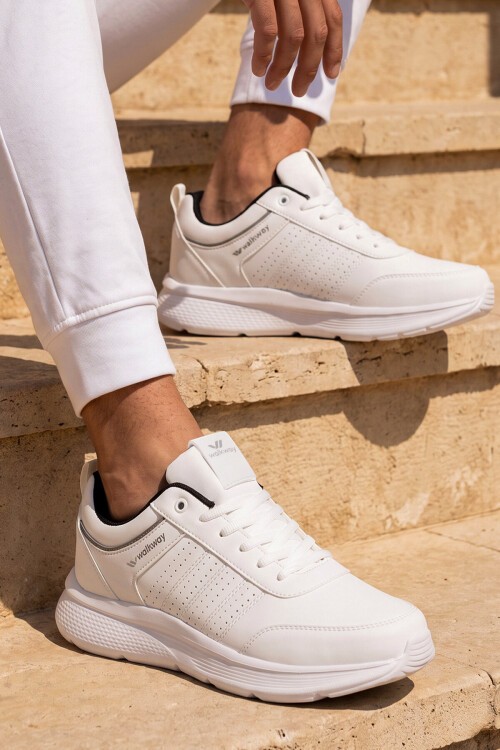 Erkek Bağcıklı Hafif Esnek Beyaz Yürüyüş ve Spor Ayakkabı Sneaker Wood 4040