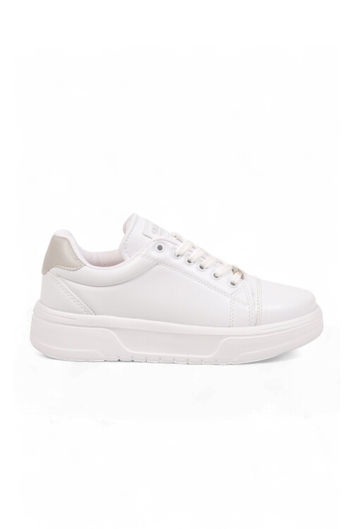 Beyaz Kadın Casual Ayakkabı Bağcıklı Kalın Rahat Tabanlı Şık Sneaker Code 419