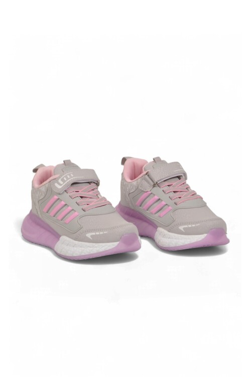Buz-Pembe Kız Çocuk Spor Ayakkabı Cırt Bantlı Kalın Tabanlı Sneaker 748 Cilt
