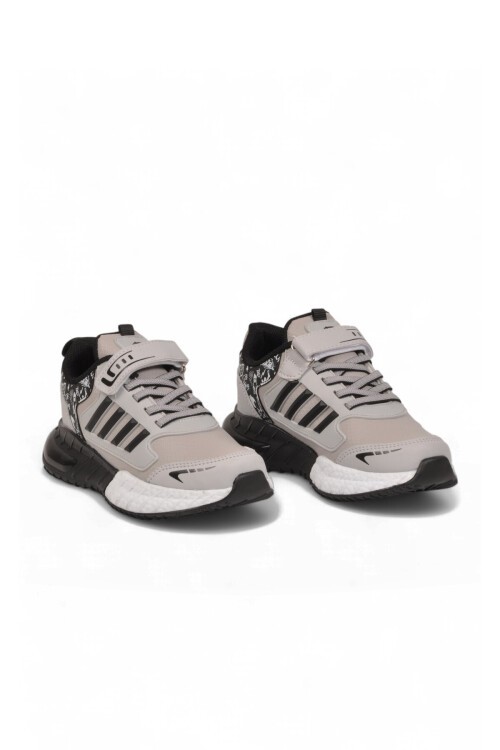 Buz-Siyah Erkek Çocuk Spor Ayakkabı Cırt Bantlı Kalın Tabanlı Sneaker 748 Cilt