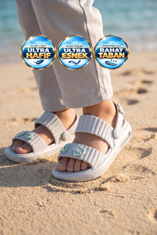 Buz Çift Bantlı Eva Hafif Rahat Işıklı Unisex Çocuk Günlük Terlik 4592 B-P