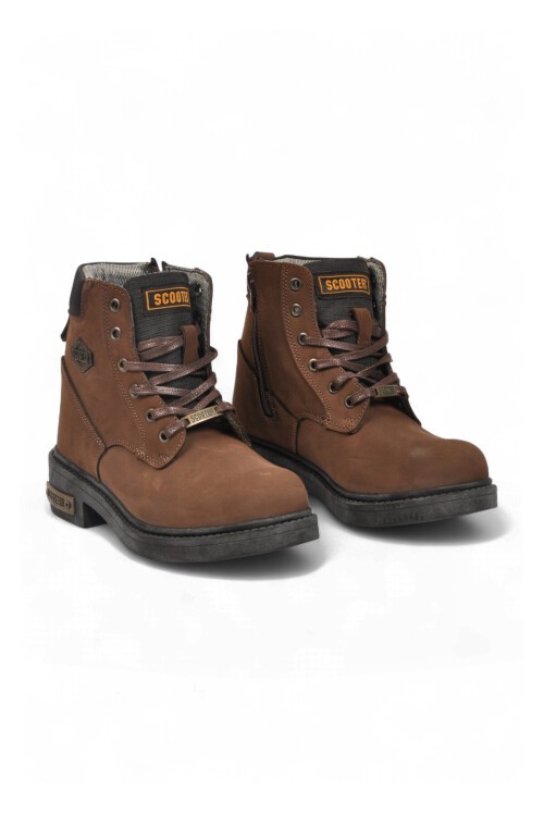 Unisex Kahverengi Bağcıklı Fermuarlı Hakiki Deri Klasik Bot G5121