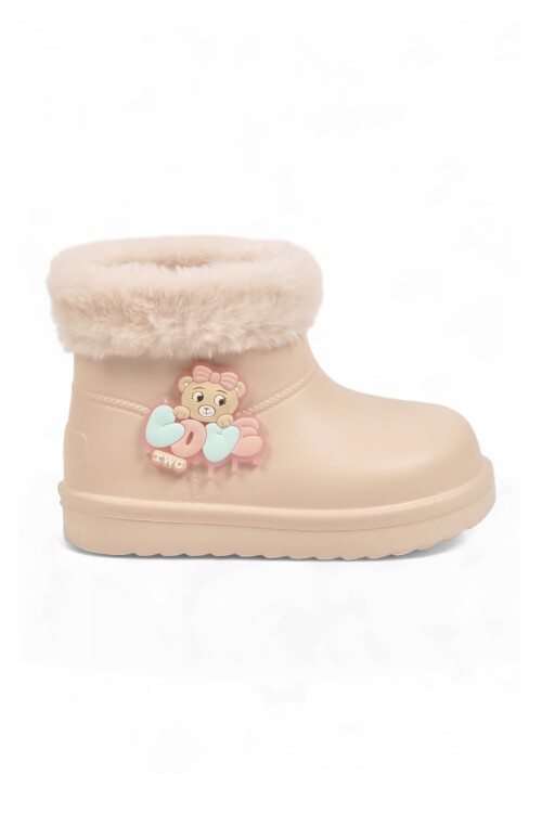 Ekru Unisex Çocuk Bot İçi Kürklü Soğuğa Dirençli Aksesuarı Işıklı Çizme 515