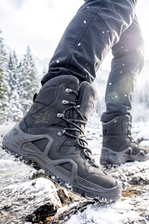 Erkek Siyah Nubuk Su Geçirmez Kaymaz Tabanlı Askeri Bot Outdoor Trekking Bot P1490 M