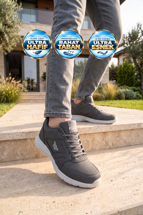 Erkek Füme Büyük Numara Bağcıklı Hafif Esnek Yürüyüş ve Spor Ayakkabı Sneaker Core 020