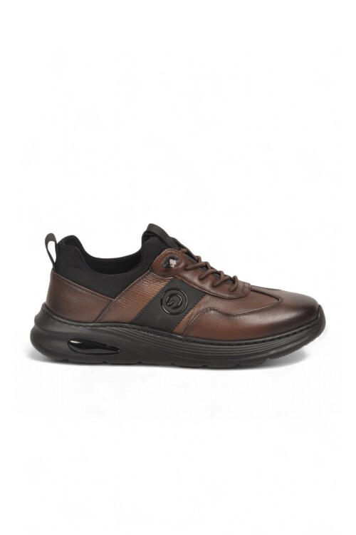 Kahve Hakiki Deri Erkek Casual Ayakkabı Şık Rahat Tabanlı Bağcıklı Sneaker 26K540-3