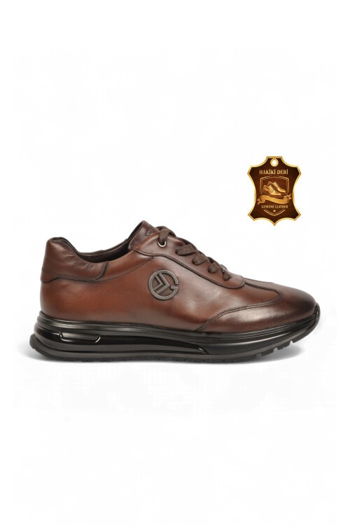 Kauçuk Taban Bağcıklı Sneaker Kahve Hakiki Deri Şık Rahat Erkek Casual Ayakkabı XS2463-7102