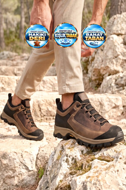 Erkek Kahve Hakiki Deri Bağcıklı Outdoor Trekking Ayakkabı 2546