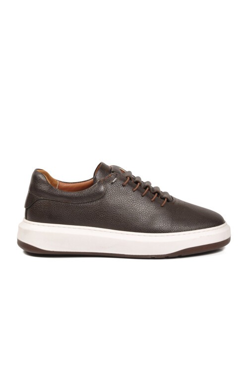 Kahve Hakiki Deri Erkek Sneaker Lastik Bağcıklı Kalın Rahat Taban Casual Ayakkabı 272304