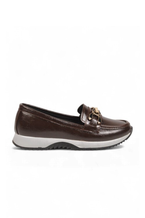 Toka Detaylı Kalın Tabanlı Şık Rahat Kahve Kırışık Kadın Casual Ayakkabı Loafer 062