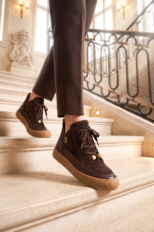 Kadın Kahve Aksesuar Bağcıklı Kadın Sneaker Bot 669267