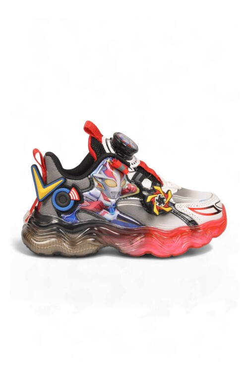 Akıllı Bağcıklı Desenli Kalın Tabanlı Kırmızı Unisex Çocuk Spor Ayakkabı Sneaker Kalen