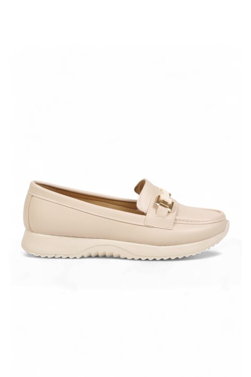 Toka Detaylı Kalın Tabanlı Şık Rahat Krem Kadın Casual Ayakkabı Loafer 067 26K