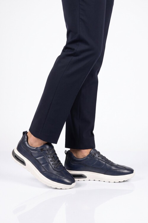 Bağcıklı Kalın Rahat Taban Sneaker Lacivert Hakiki Deri Erkek Casual Ayakkabı HZ1774-0337